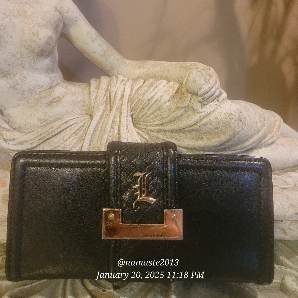 L.A.M.B. Gwen Stefani Glazed Leather Wallet Clutch Designer Vintage Celeb #87